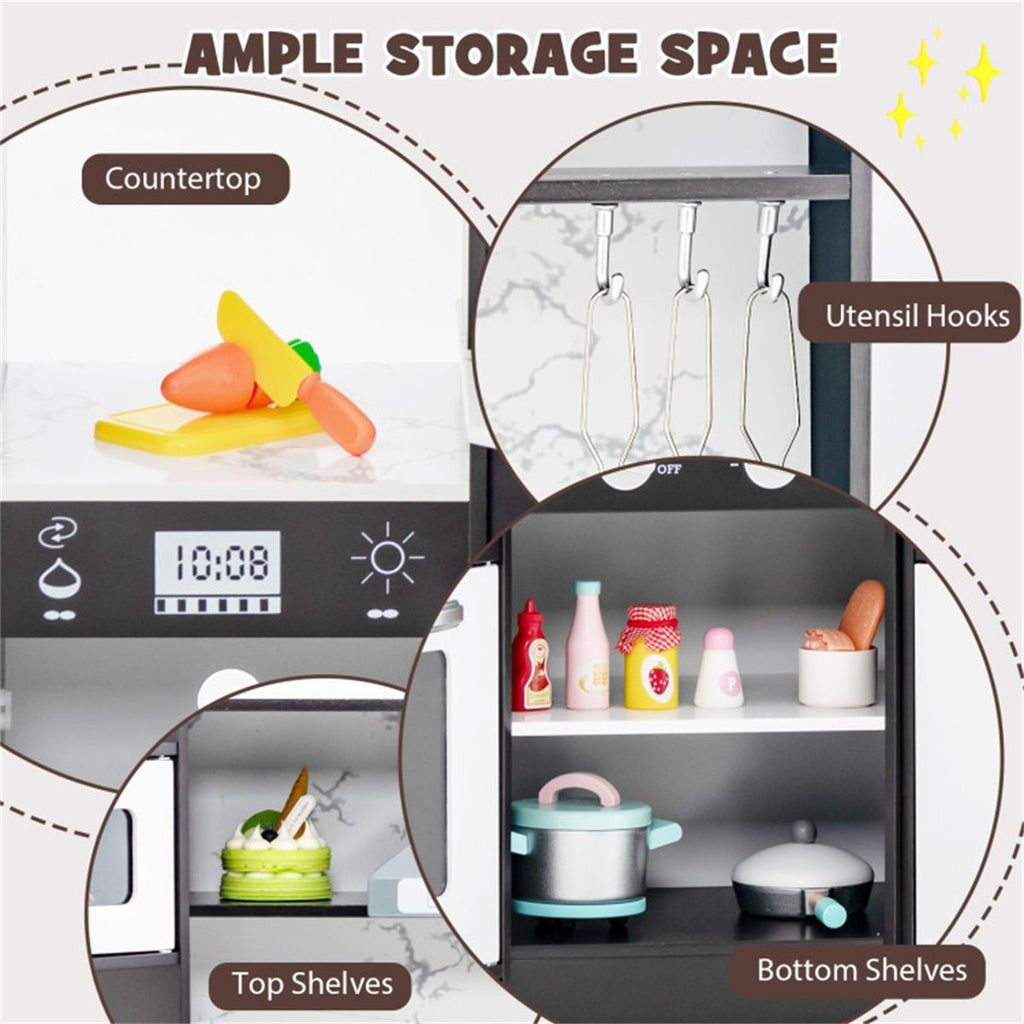 inQ Boutique - Interactive Kids Play Kitchen with Ice Maker & Chalkboard, Corner Design Pretend Cooking Set with Realistic Sound Effects-Coffee