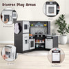 inQ Boutique - Interactive Kids Play Kitchen with Ice Maker & Chalkboard, Corner Design Pretend Cooking Set with Realistic Sound Effects-Coffee
