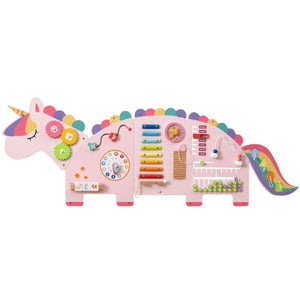 inQ Boutique - 11-in-1 Dinosaur Activity Wall Busy Board Panels-- Wooden Sensory Toy-Pink
