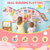 inQ Boutique - 11-in-1 Dinosaur Activity Wall Busy Board Panels-- Wooden Sensory Toy-Pink