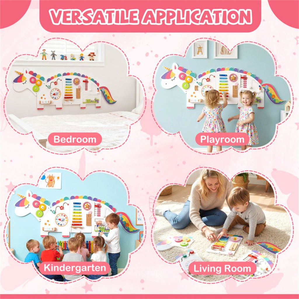 inQ Boutique - 11-in-1 Dinosaur Activity Wall Busy Board Panels-- Wooden Sensory Toy-White