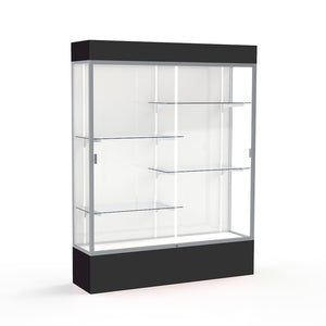 Spirit  60''W x 80''H x 16''D  Lighted Floor Case, White Back, Satin Finish, Black Base and Top - Waddell