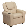 Contemporary Beige Vinyl Kids Recliner with Cup Holder and Headrest - Flash Furniture