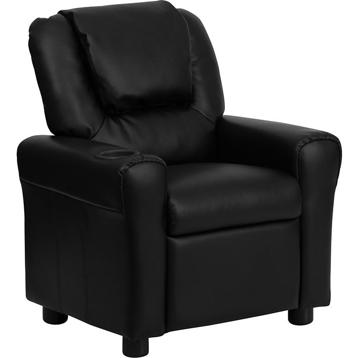Contemporary Black LeatherSoft Kids Recliner with Cup Holder and Headrest - Flash Furniture