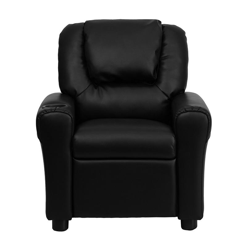 Contemporary Black LeatherSoft Kids Recliner with Cup Holder and Headrest - Flash Furniture