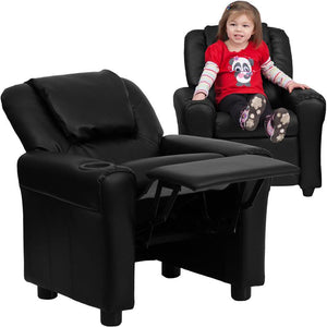 Contemporary Black LeatherSoft Kids Recliner with Cup Holder and Headrest - Flash Furniture