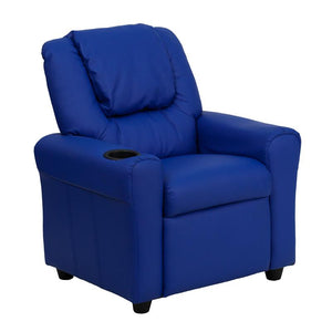 Contemporary Blue Vinyl Kids Recliner with Cup Holder and Headrest - Flash Furniture