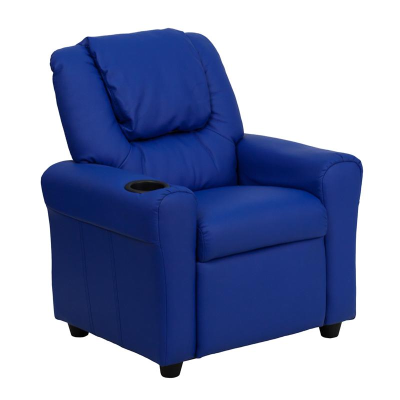 Contemporary Blue Vinyl Kids Recliner with Cup Holder and Headrest - Flash Furniture