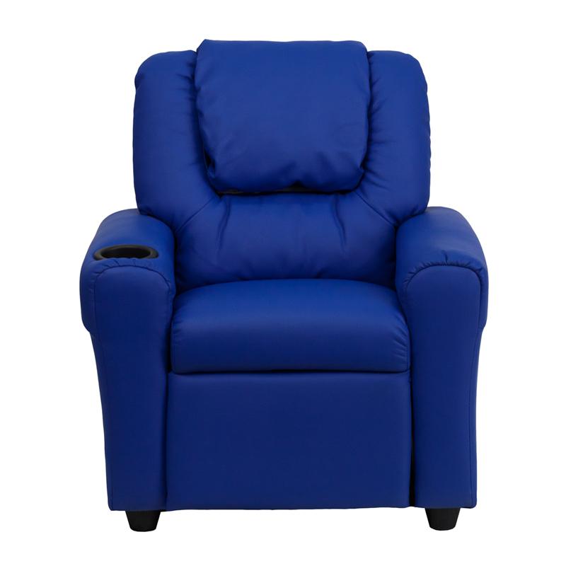 Contemporary Blue Vinyl Kids Recliner with Cup Holder and Headrest - Flash Furniture