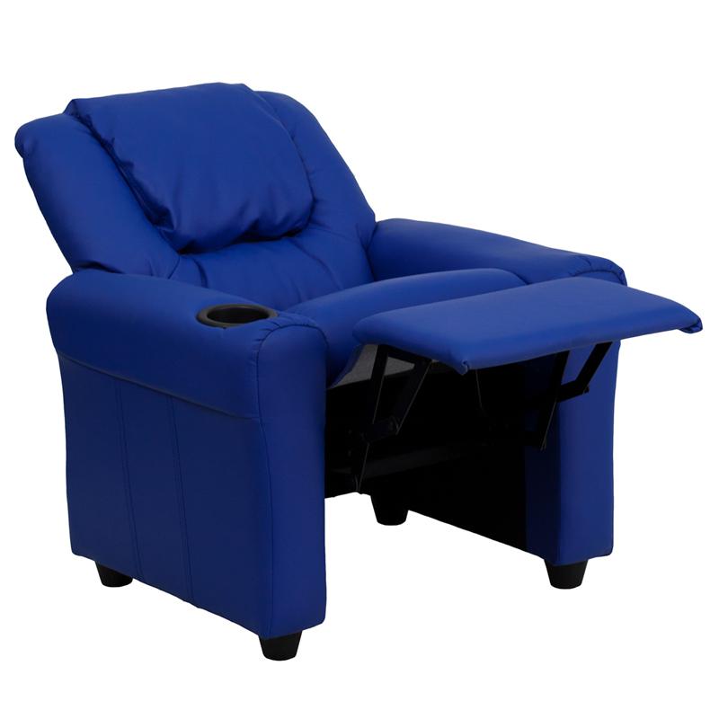 Contemporary Blue Vinyl Kids Recliner with Cup Holder and Headrest - Flash Furniture