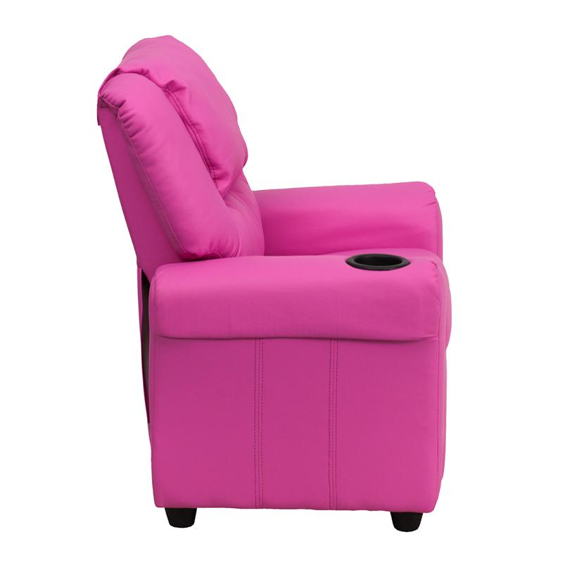 Contemporary Hot Pink Vinyl Kids Recliner with Cup Holder and Headrest - Flash Furniture