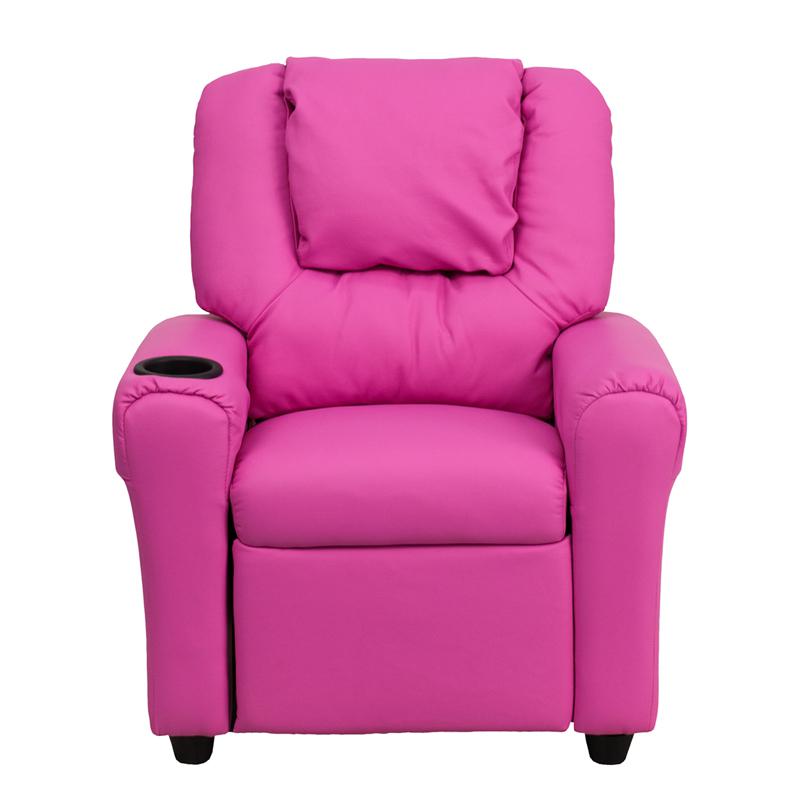 Contemporary Hot Pink Vinyl Kids Recliner with Cup Holder and Headrest - Flash Furniture