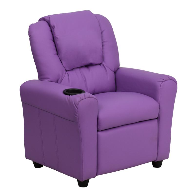 Contemporary Lavender Vinyl Kids Recliner with Cup Holder and Headrest - Flash Furniture