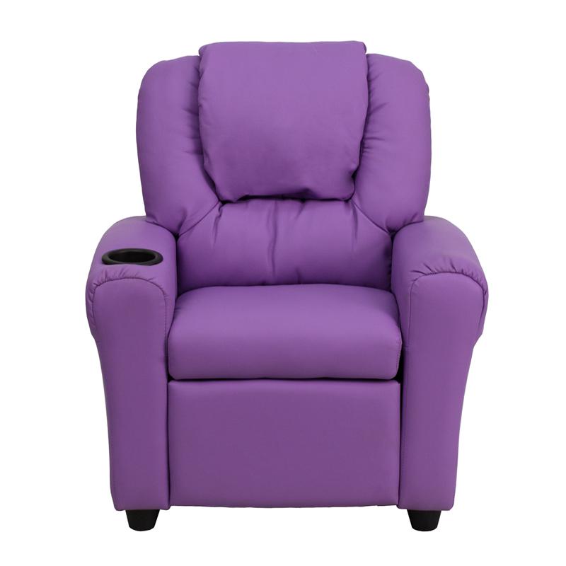 Contemporary Lavender Vinyl Kids Recliner with Cup Holder and Headrest - Flash Furniture