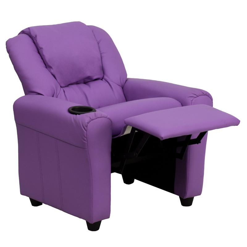Contemporary Lavender Vinyl Kids Recliner with Cup Holder and Headrest - Flash Furniture