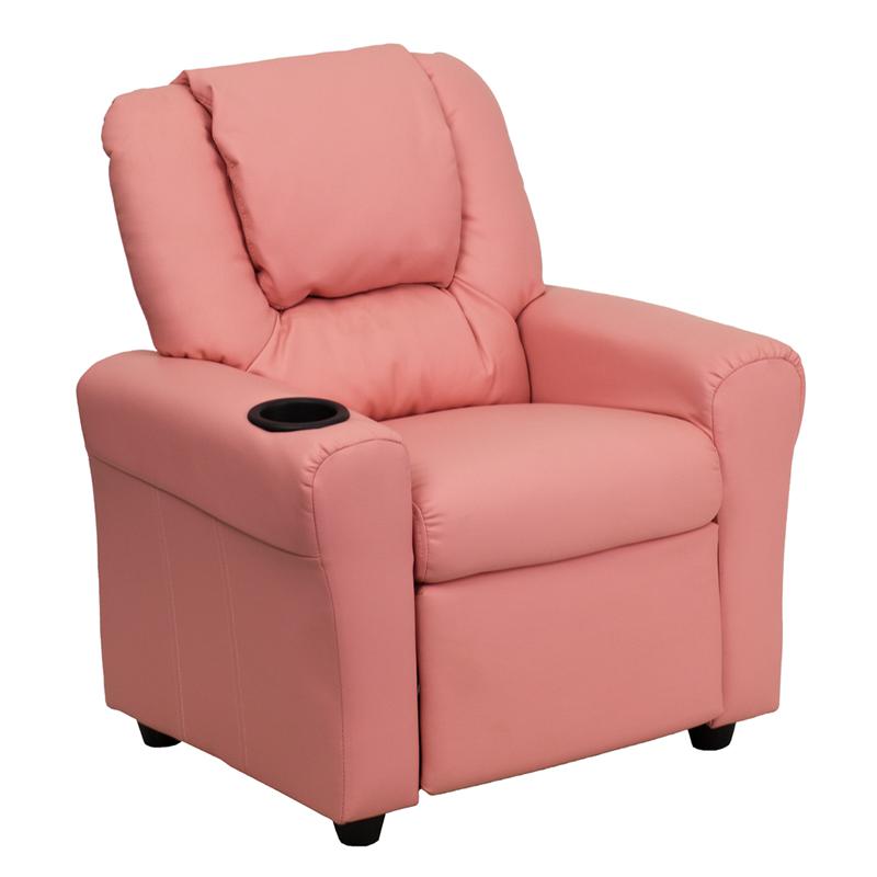 Contemporary Pink Vinyl Kids Recliner with Cup Holder and Headrest - Flash Furniture