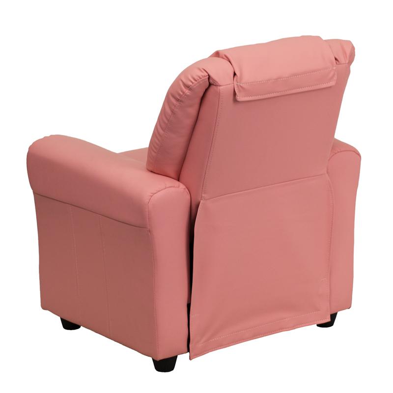 Contemporary Pink Vinyl Kids Recliner with Cup Holder and Headrest - Flash Furniture