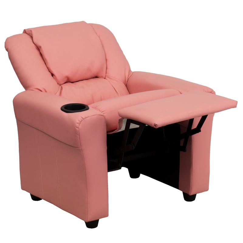 Contemporary Pink Vinyl Kids Recliner with Cup Holder and Headrest - Flash Furniture