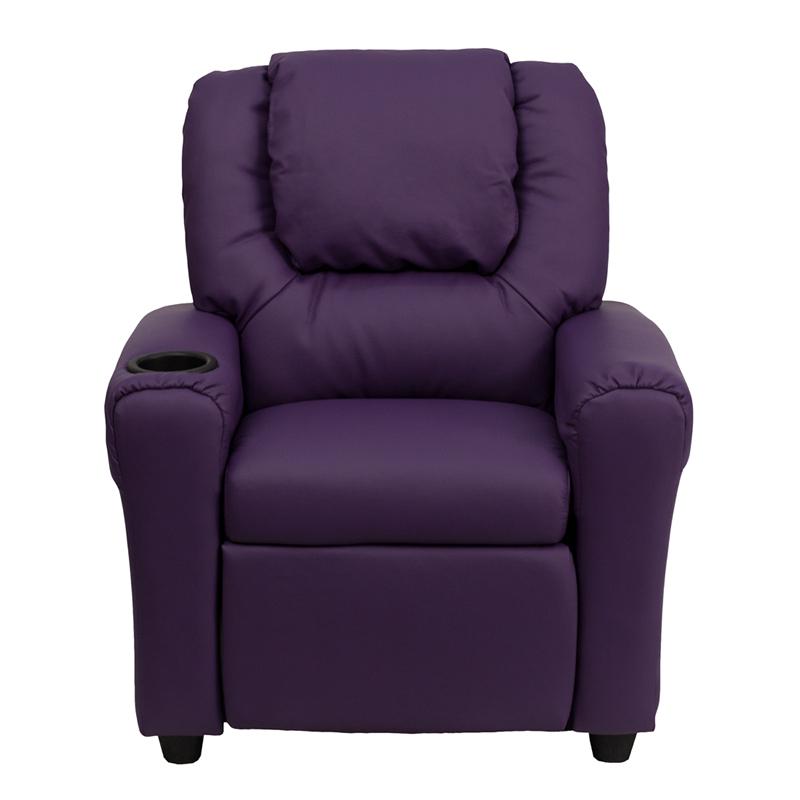 Contemporary Purple Vinyl Kids Recliner with Cup Holder and Headrest - Flash Furniture
