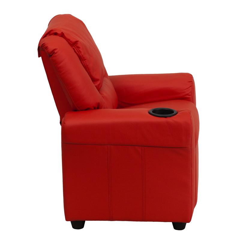Contemporary Red Vinyl Kids Recliner with Cup Holder and Headrest - Flash Furniture