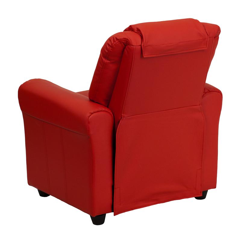 Contemporary Red Vinyl Kids Recliner with Cup Holder and Headrest - Flash Furniture