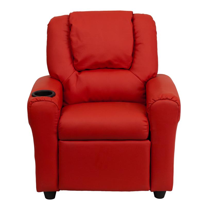 Contemporary Red Vinyl Kids Recliner with Cup Holder and Headrest - Flash Furniture
