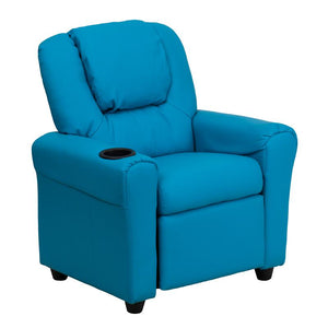 Contemporary Turquoise Vinyl Kids Recliner with Cup Holder and Headrest - Flash Furniture