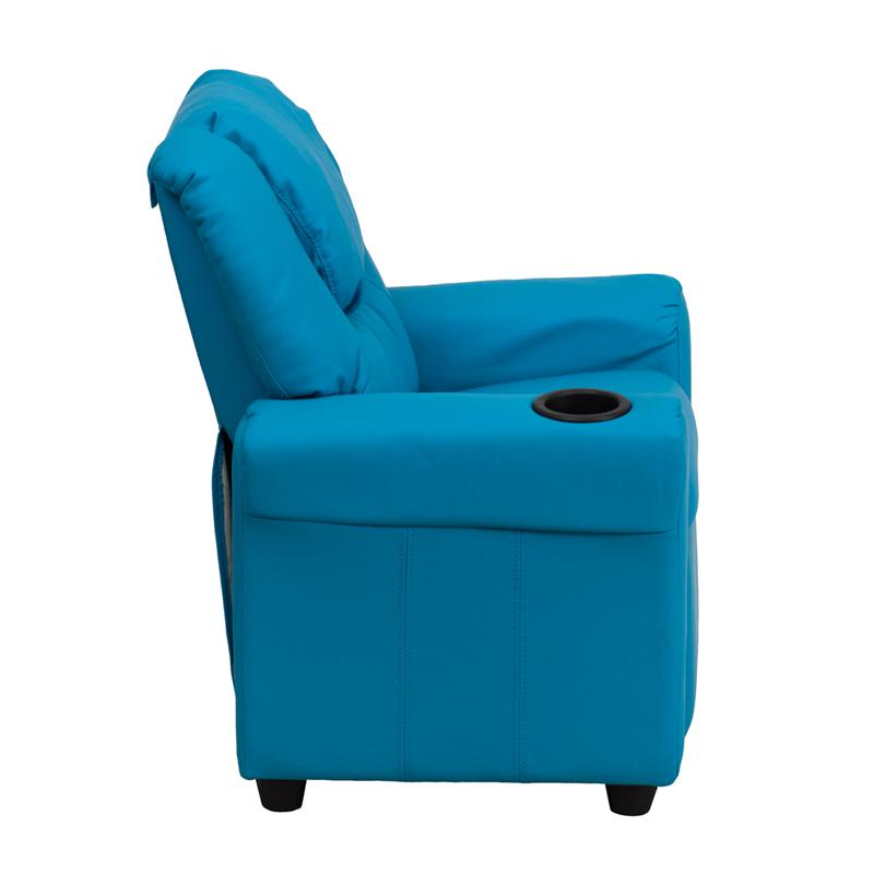 Contemporary Turquoise Vinyl Kids Recliner with Cup Holder and Headrest - Flash Furniture