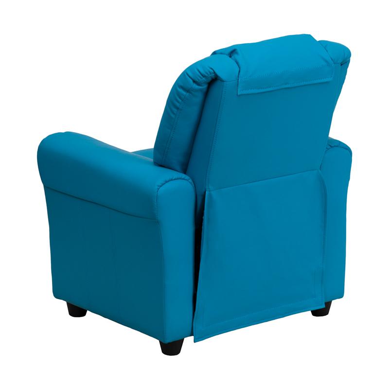 Contemporary Turquoise Vinyl Kids Recliner with Cup Holder and Headrest - Flash Furniture
