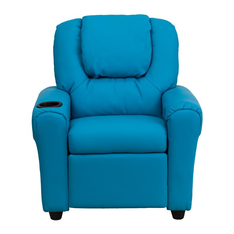 Contemporary Turquoise Vinyl Kids Recliner with Cup Holder and Headrest - Flash Furniture