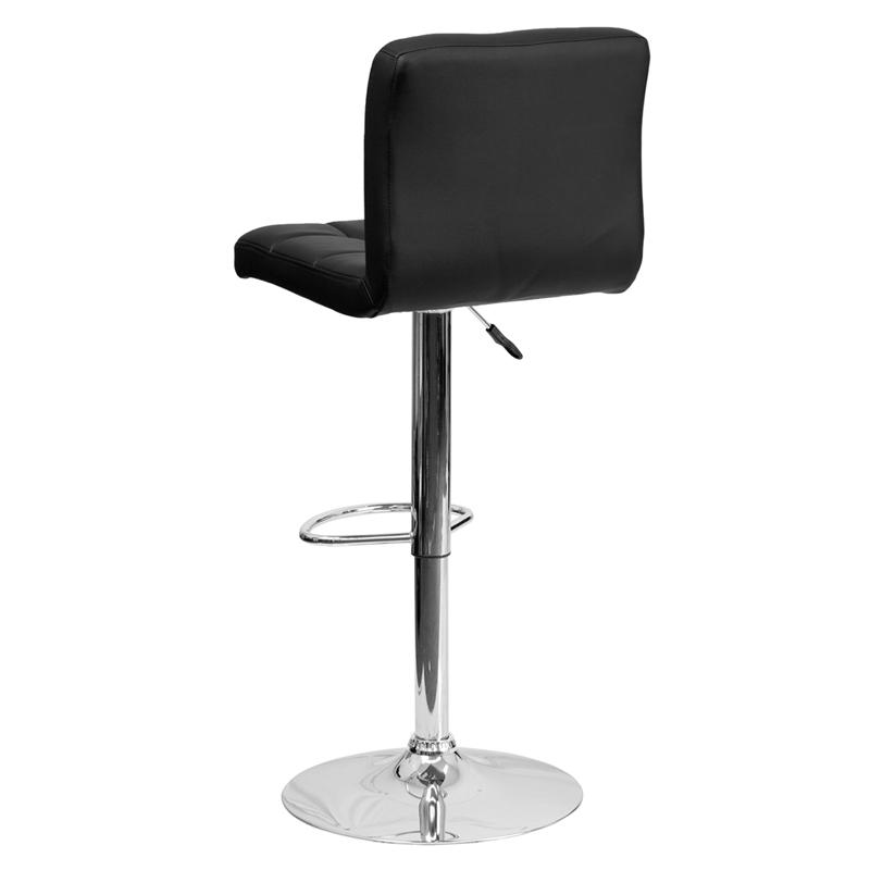 Contemporary Black Quilted Vinyl Adjustable Height Barstool with Chrome Base - Flash Furniture