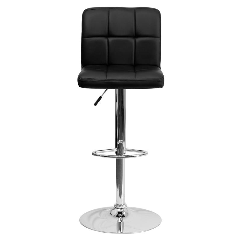 Contemporary Black Quilted Vinyl Adjustable Height Barstool with Chrome Base - Flash Furniture