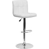 Contemporary White Quilted Vinyl Adjustable Height Barstool with Chrome Base - Flash Furniture