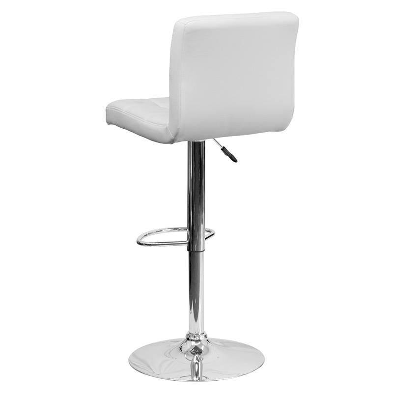 Contemporary White Quilted Vinyl Adjustable Height Barstool with Chrome Base - Flash Furniture