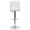 Contemporary White Quilted Vinyl Adjustable Height Barstool with Chrome Base - Flash Furniture