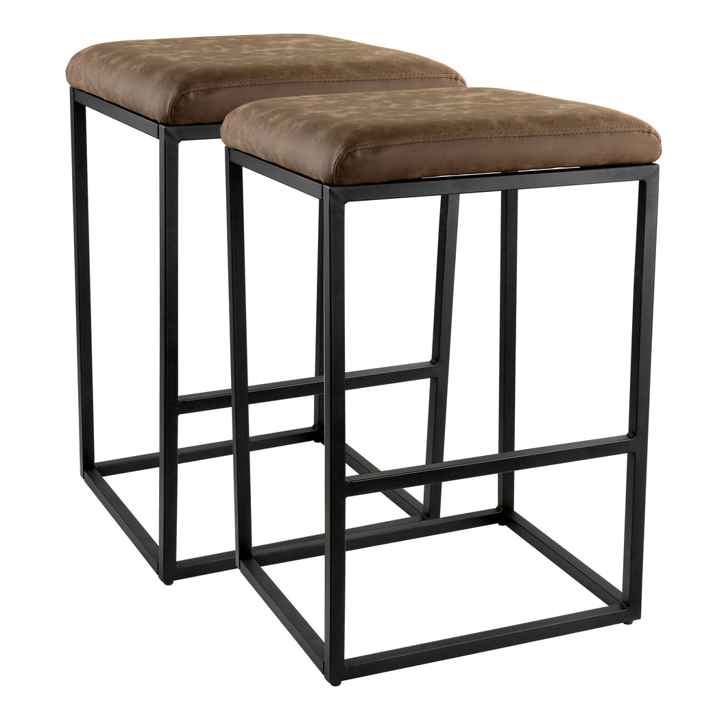 Elama  2 Piece Faux Leather Bar Chair in Brown with Black Base