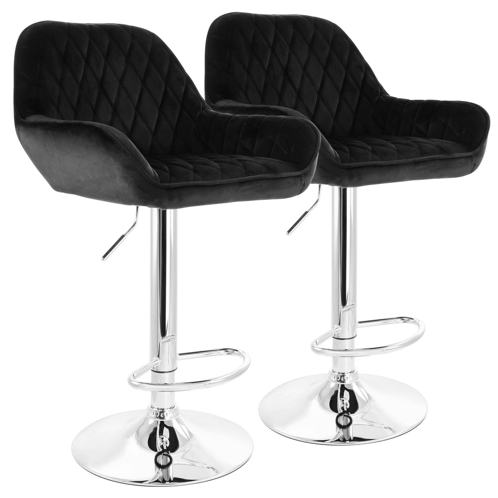 Elama  2 Piece Adjustable Velvet Bar Stools in Black with Chrome Base