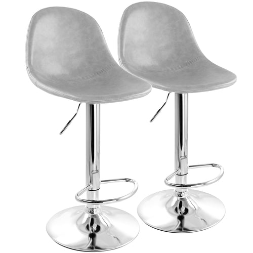 Elama  2 Piece Adjustable Distressed Faux Leather Bucket Bar Stools in Gray with Chrome Base
