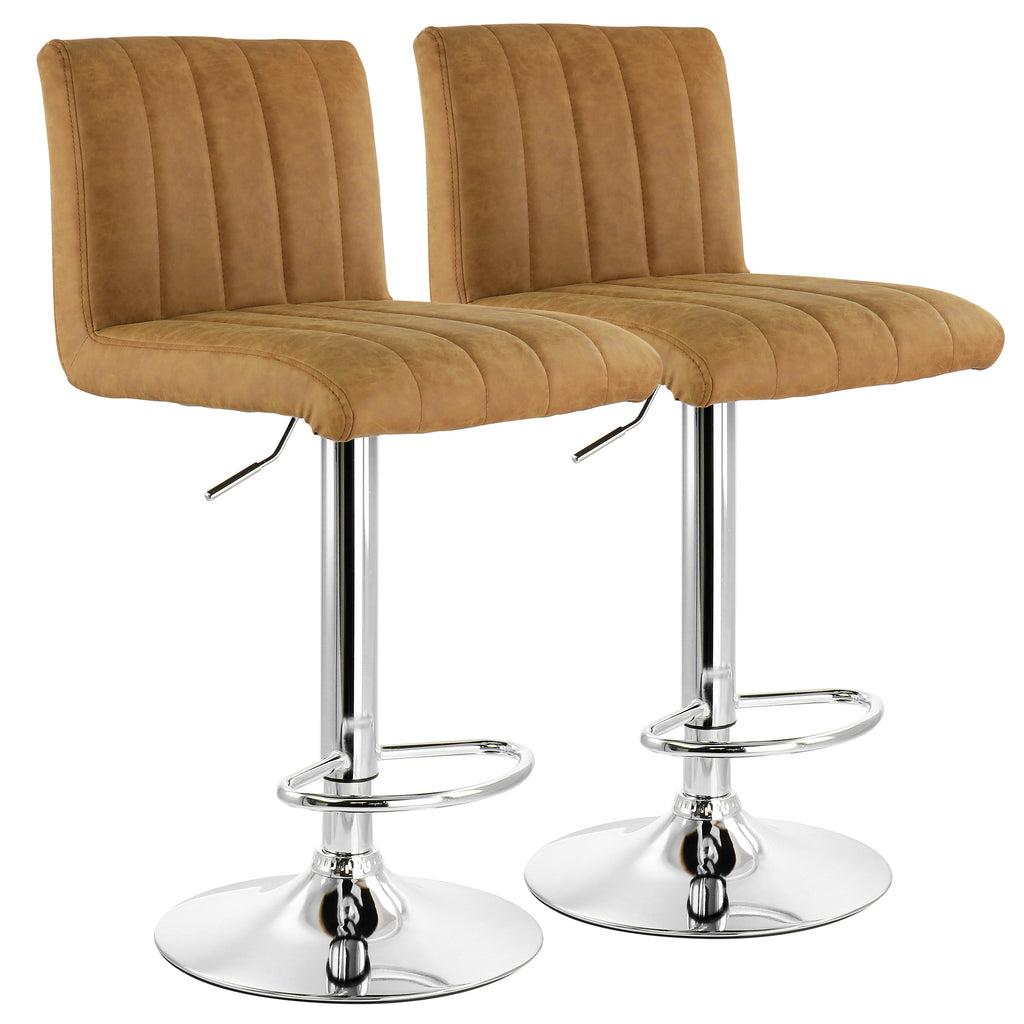 Elama  2 Piece Vintage Faux Leather Adjustable Bar Stool in Camel