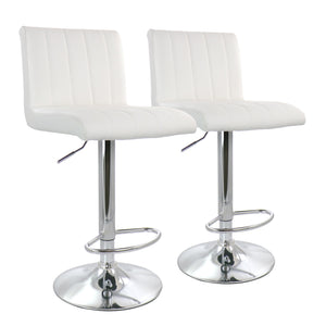 Elama  2 Piece Tufted Faux Leather Adjustable Bar Stool in White with Chromed Base