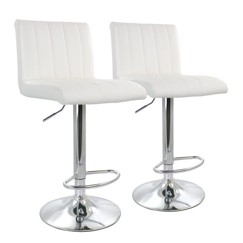Elama  2 Piece Tufted Faux Leather Adjustable Bar Stool in White with Chromed Base