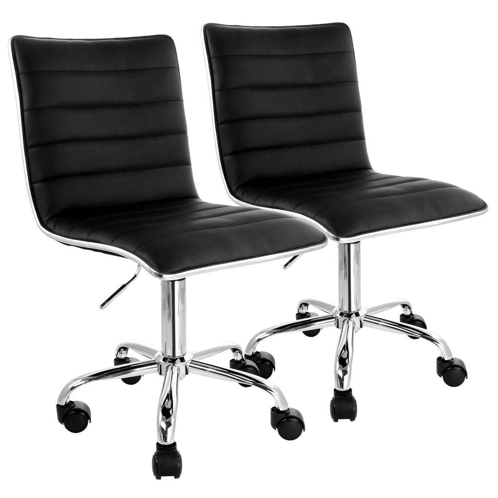 Elama  2 Piece Adjustable Faux Leather Rolling Office Chair in Black with Chrome Finish