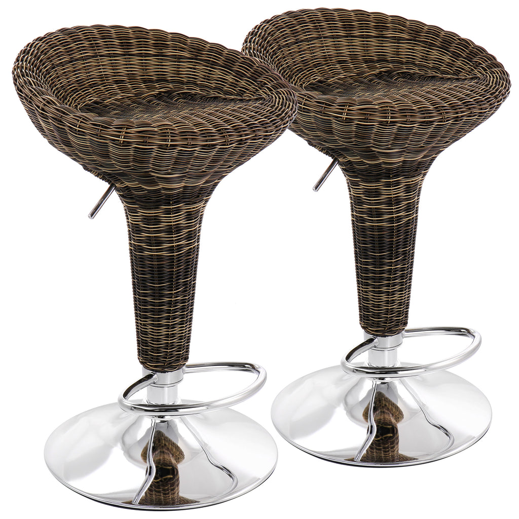 Elama  2 Piece Adjustable Backless Wicker Bar Stool in Brown with Chrome Base