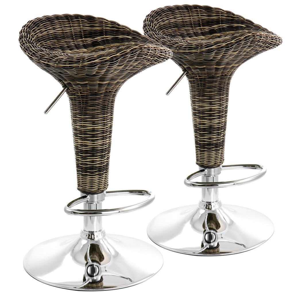 Elama  2 Piece Adjustable Saddle Seat Wicker Bar Sool in Brown with Chrome Base