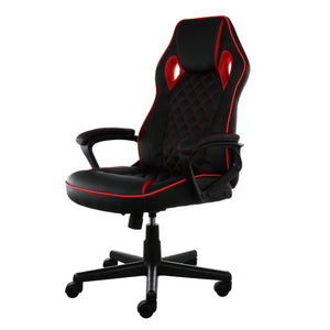 Elama  High Back Adjustable Faux Leather Office Chair in Black and Red Trim