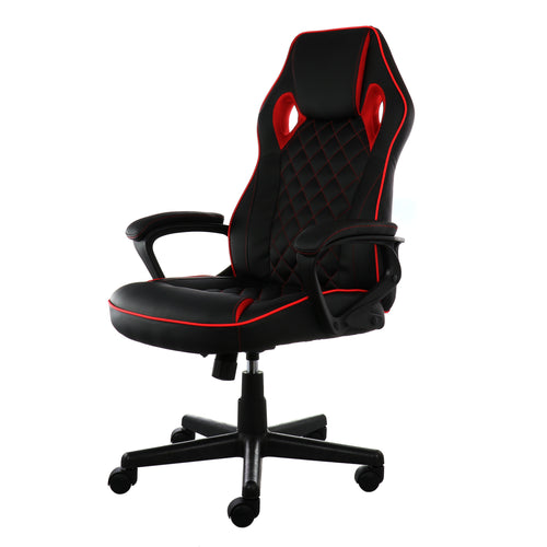Elama  High Back Adjustable Faux Leather Office Chair in Black and Red Trim