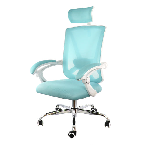 Elama  Full Back Mesh Adjustable Office Chair with Headrest in Blue with White Frame