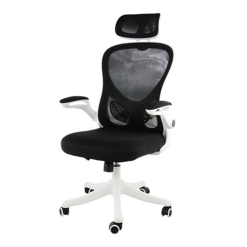 Elama  High Back Adjustable Mesh and Fabric Office Chair in White and Black with Adjustable Head Rest