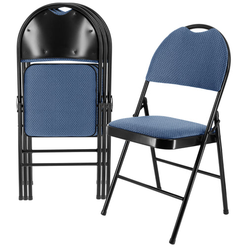 Elama  4 Piece Metal Folding Chair with Padded Seats in Dark Blue