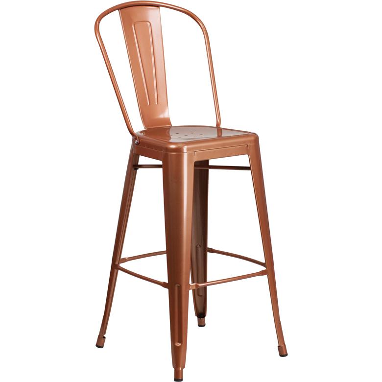 Commercial Grade 30'' High Copper Metal Indoor-Outdoor Barstool with Back - Flash Furniture